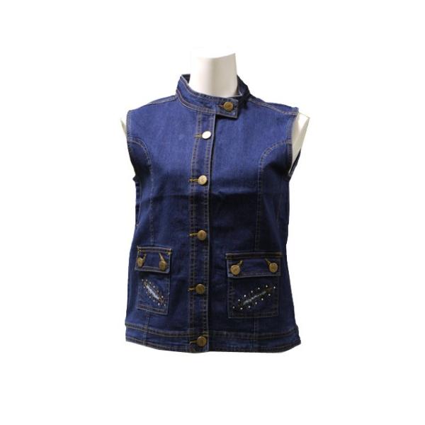 ダメージ加工ラインストーン付きデニムベスト　レディース　カジュアル　ジーンズ　アウター　Mサイズ　秋...