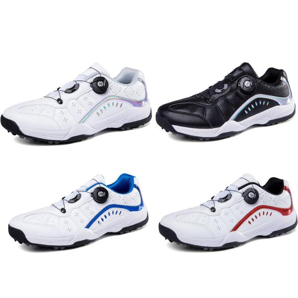 ゴルフシューズ 運動靴 スパイクレス 通気性 ダイヤル式 メンズ レディース スニーカー レザー 厚...