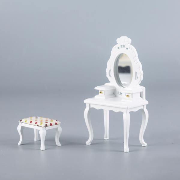 ドールハウス ミニチュア 木製 家具 ミラー付きドレッサー スツールー 2点セット 北欧風家具 1/...
