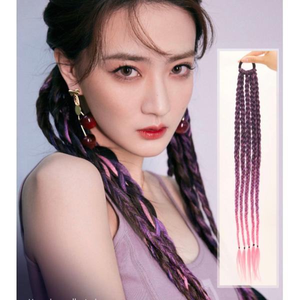 三つ編み エクステ ウィッグ ロング 編み込み グラデーションカラー カラフルイメチェン ゴム ダン...
