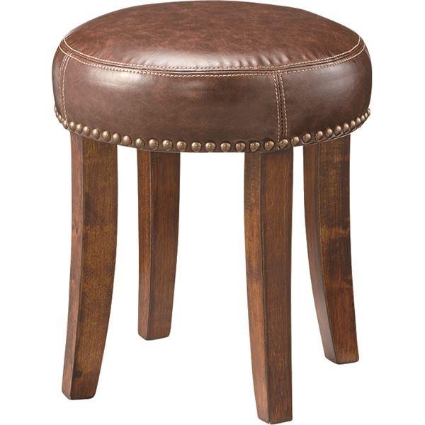 スツール オットマン 幅35cm ブラウン 木製脚付き 再生皮革 ボンデッドレザー リビング ダイニ...