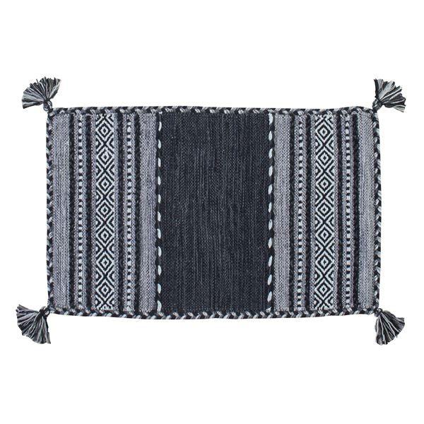 ラグマット 絨毯 75×45cm ネイビー 長方形 インド製 綿 コットン TTR-101NV シェ...