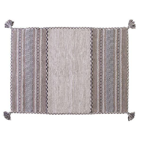 ラグマット 絨毯 130×90cm グレー 長方形 インド製 綿 コットン TTR-102GY シェ...