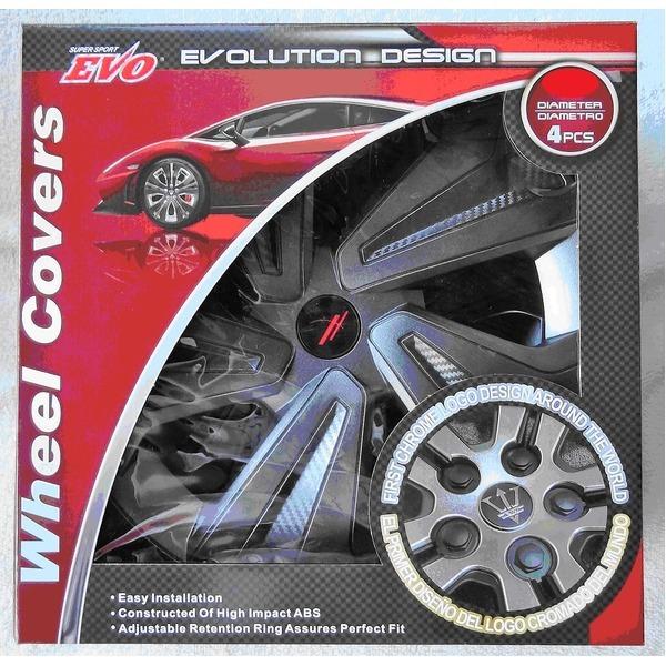 スタイリッシュに変身 カーボンタイプのホイールカバー 14インチ ブラック＆シルバー 4枚セット【商...