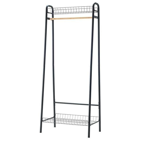 ハンガーラック 衣類収納 幅70cm ブラック 2セット 木製 スチール 収納かご付き 組立品 リビ...