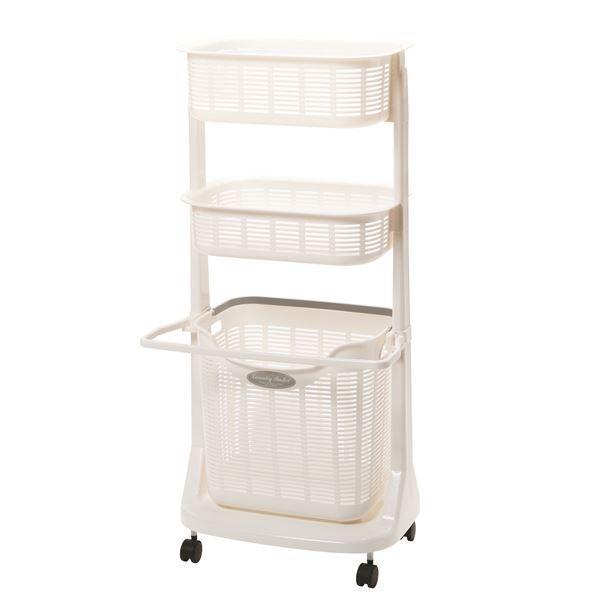 ランドリーバスケット/洗濯かご 〔3段〕 幅49.5cm 折りたたみ バスマットハンガー付き 日本製...