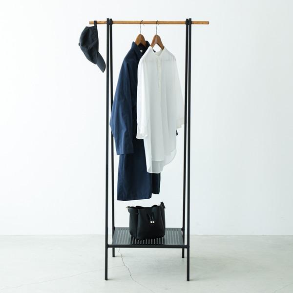 〔2個セット〕棚付木目柄ハンガーラック(ブラック/黒) 幅70cm×奥行44.5cm コートハンガー...