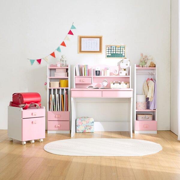 リボンキッズデスクシリーズ 4点セット （ハンガーラック・ランドセルラック・キッズデスク・引き出しワ...