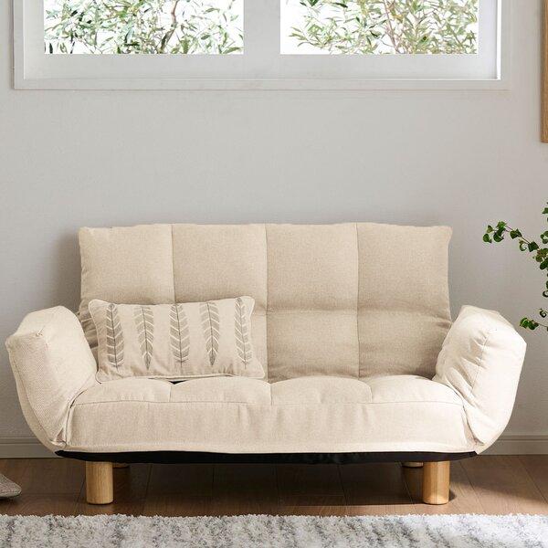 ふかふか カウチソファ ファブリックアイボリー 肘付 コンパクト 脚付 リクライニング フロアソファ...