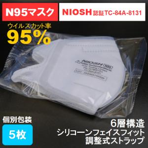 N95マスク 6層構造 高機能マスク 5枚 米国規格 3D立体構造 N95規格 NIOSH認証 変異ウイルス対策 インフルエンザ対策 花粉症  PM2.5