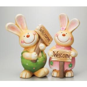 Ｓ563　ミロラビット　ウェルカムボード　２個セット　うさぎ/ラビット/置物/オーナメント/オブジェ/ガーデニング雑貨