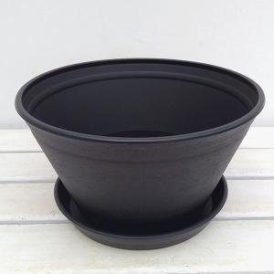 プラスチック製寄せ植え鉢：平鉢 寄せ植えジョイ 9号と受け皿のセット（ブラック）｜engei