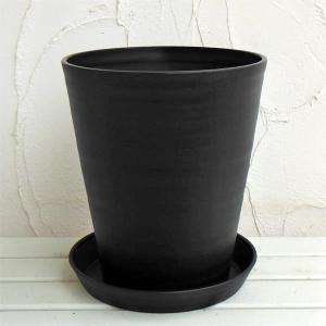 セラアート長鉢尺10号（黒）L 鉢と受け皿のセット