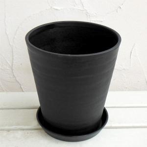 セラアート長鉢8号（黒）M 鉢と受け皿のセット