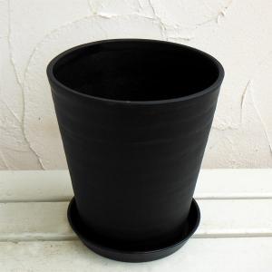 セラアート長鉢8号（黒）M 鉢と受け皿の4個セット