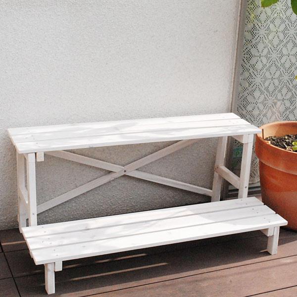 鉢棚 2ウェイフラワースタンド2段　ホワイト（幅80cm、奥行き40cm、高さ35.5cm）（JSF...