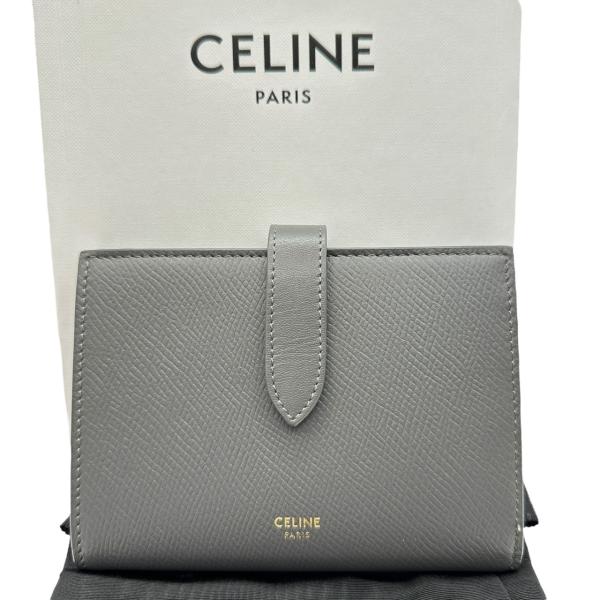 美品 CELINE セリーヌ ミディアムストラップ マルチファンクション レザー 二つ折り 財布 ウ...