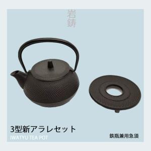南部鉄器 岩鋳 鉄瓶兼用急須 5型 新亀甲 釜敷セット 16115 直火 日本製