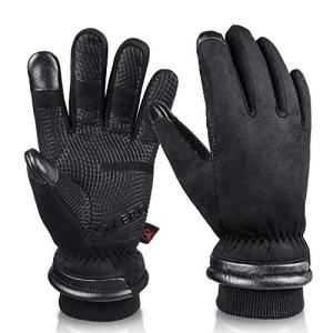 OZERO  オゼロ 防寒手袋 メンズ 冬 極寒対策 防水 防風 裏起毛 分厚い 合成鹿革 アウトドア 自転車 バイク ランニング スキー 雪遊
