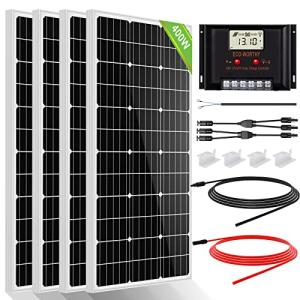 ECO-WORTHY ソーラーパネルキット 1.6KWH 12V 24V キャンピングカ用: 400W ソーラーパネル + 60A ソーラー充電コントローラ + ソーラーケーブル + Z取り付け金具