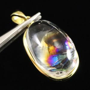 水晶 レーザー加工 天然石 ペンダントトップ 王冠 バチカン付き