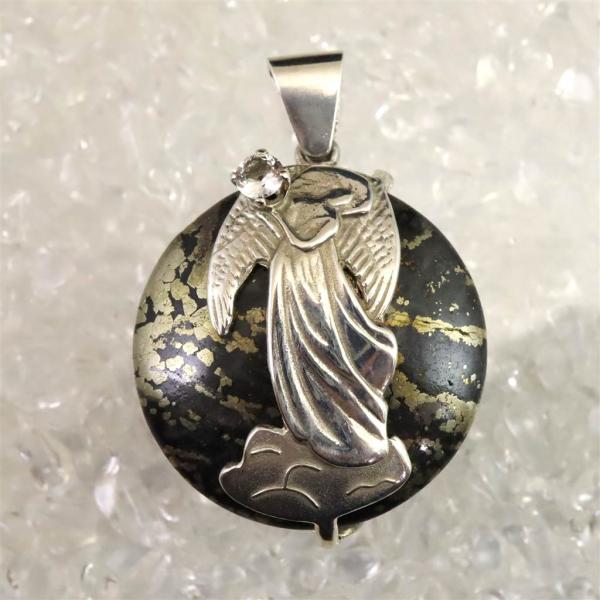 H&amp;E社　アゼツライト(AZOZEO)Xヒーラーズゴールド エンジェル ペンダントトップ 証明書付 ...