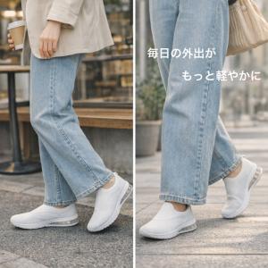 スリッポン スニーカー レディース 白 紐なし...の詳細画像3