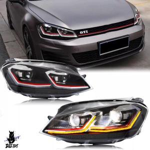 互換品 ヘッドライトアセンブリフォルクスワーゲン VW ゴルフ 7 GIT MK7 2013-2014-2016 2017 シーケンシャルフロントランプデイライト ヘッドライ.
