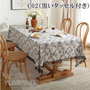 テーブルクロス 綿麻 花柄 タッセル レース ...の詳細画像3