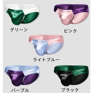 メンズビキニ バイカラー 光沢感サテン風 ヒッ...の詳細画像1
