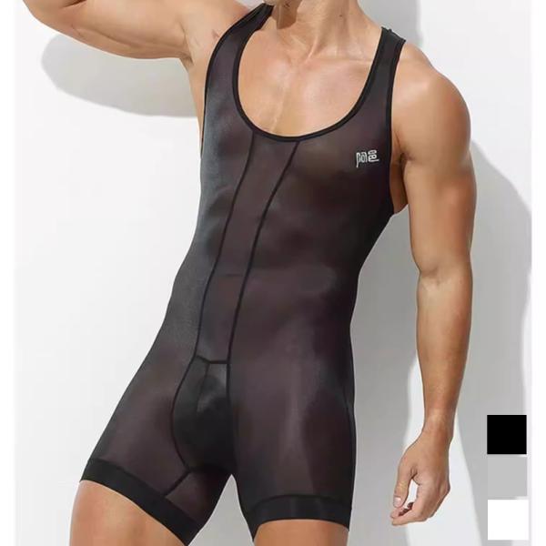 ボディスーツ 男性 レスリングウェア アンダーシャツ 軽量超薄 シースルー スケスケ エンスタイル ...