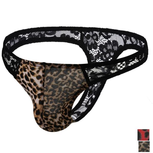 Tバックメンズ 豹柄 レース 異素材切り替え 男性下着 セクシーインナーdy175