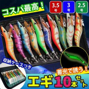 エギ・餌木 10個セット エギ 10本セット 餌木 2.5号 3号 3.5号 イカ釣り ルアー ケース付 夜光