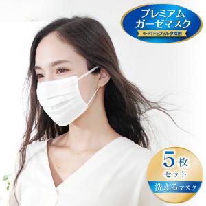 マスク 洗える 大人用 プレミアムガーゼマスク 5枚セット ベーシック/MSKGP2 洗えるプリーツマスク メール便発送  フィルター KN95規格 クリア 蒸れにくい 快適