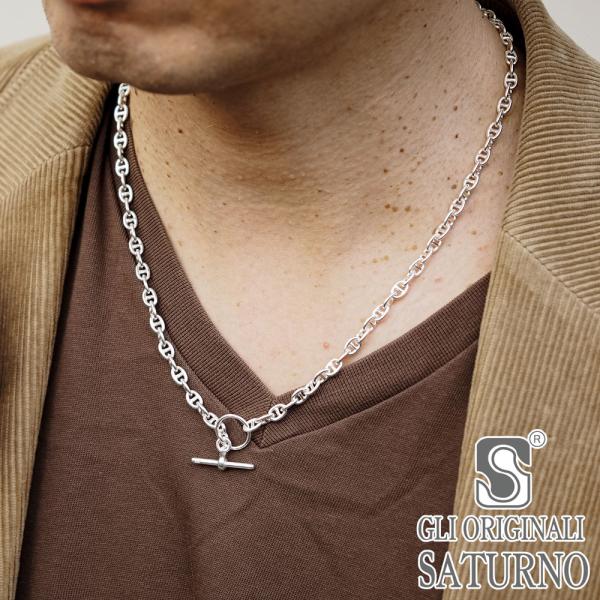 ネックレス シルバー925 マンテル トグルタイプ Tバー マリンチェーン アンカーチェーン 50c...