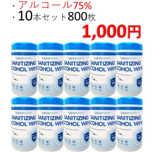 ウェットティッシュ アルコール75％ ボトルタイプ 800枚(80枚入り×10本セット) 大容量 抗...