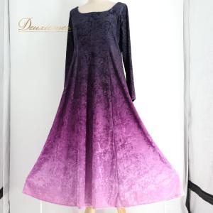 フラダンス 衣装 ワンピース ドレス パープル系 ワントーン グラデーション 無地 長袖 光沢 上品 きれい 高級感 かわいい 華やか 鮮やか 明るい