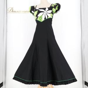 中古ALOHASTANDARDS アロハスタンダード フラダンス 衣装 ワンピース ドレス ブラック系 アロハスタンダード 日本製 プルメリア柄 ハワイアンプリント 半…