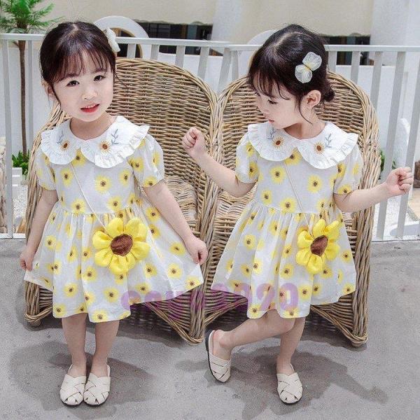 子供服 ワンピース キッズ 女の子 夏 半袖ワンピース 花柄ワンピース バッグ付き 子ども服 子供ド...