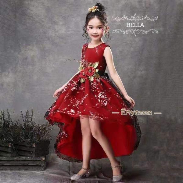 子供ドレス 緑 赤 レッド ドレス 発表会 結婚式 女の子 グリーン コンクール ピアノ キッズドレ...