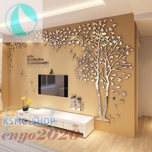 ウォールステッカー 3D 木 木の葉 猫 DIY アクリル壁紙 飾り はがせる 装飾 シール ミラー...