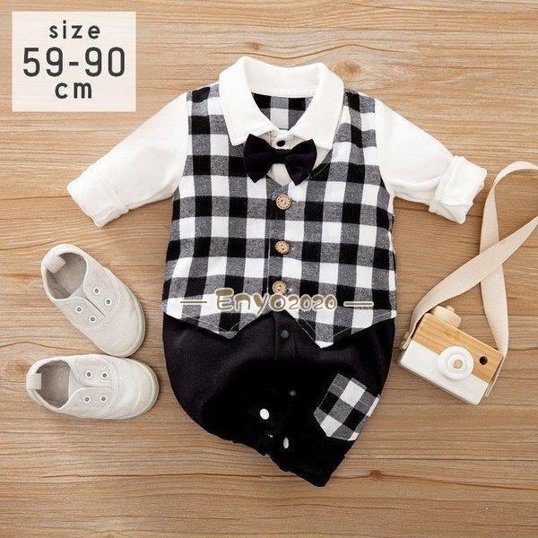 カバーオール ベビー 赤ちゃん 新生児 子供服 男の子 長袖 フォーマル 蝶ネクタイ 重ね着風 ロン...