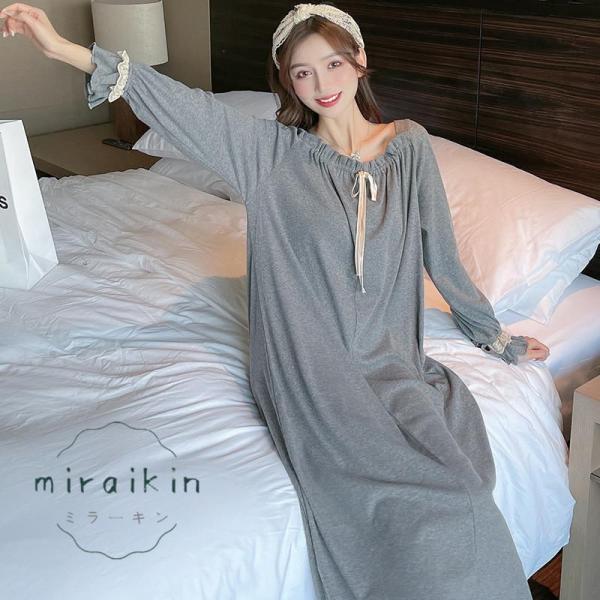 ルームワンピース レディース 部屋着 パジャマ ワンピース ゆったり 体型カバー 大人 可愛い 長袖...