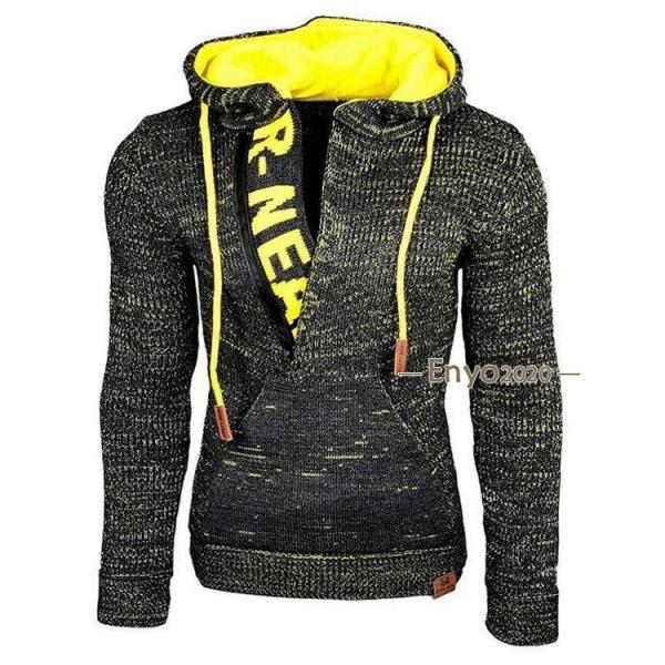 セーター メンズ ニット 長袖 フード付き パーカー 斜めファスナー ニット カラー配色 保温 プル...