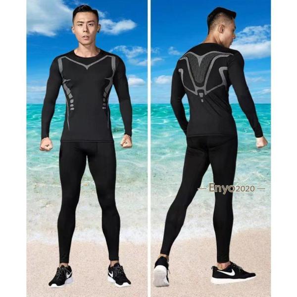 水着 メンズ ラッシュガード フィットネス 水着 3点セット 長袖 水着 メンズ 上下セット 大きい...