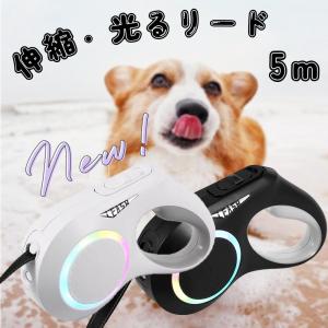 リード 犬 LED 伸縮 ライト付き 長さ 5m 充電式 充電式伸縮リード 雰囲気ランプ付きリード 自動巻き 夜散歩 軽量 柔らかい｜enyo