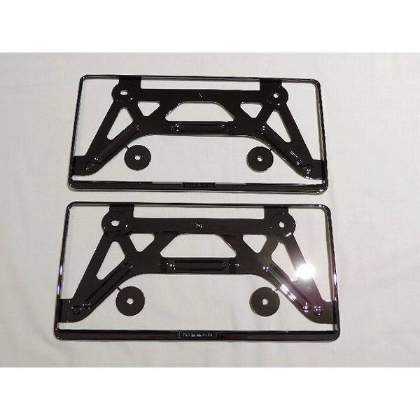 【新品】 日産純正 アリア FE0 用 ナンバープレートリム ダーククローム調 2枚セット ニッサン...