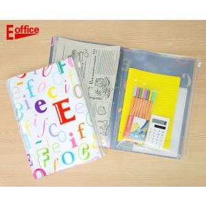 E-office イーオフィス6ポケット A4 クリアファイル ジップファスナー付き 事務用品 輸入 バッグ 総柄 アルファベット 書類 A4の商品画像