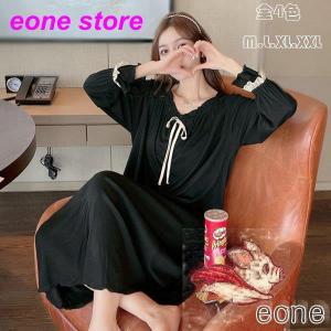 パジャマ レディース ワンピース ロング丈 綿 オシャレ 可愛い ルームウェア 長袖 レース 女性 ナイトウェア 部屋着 快適 春着 秋着 全4色  M L XL XXL