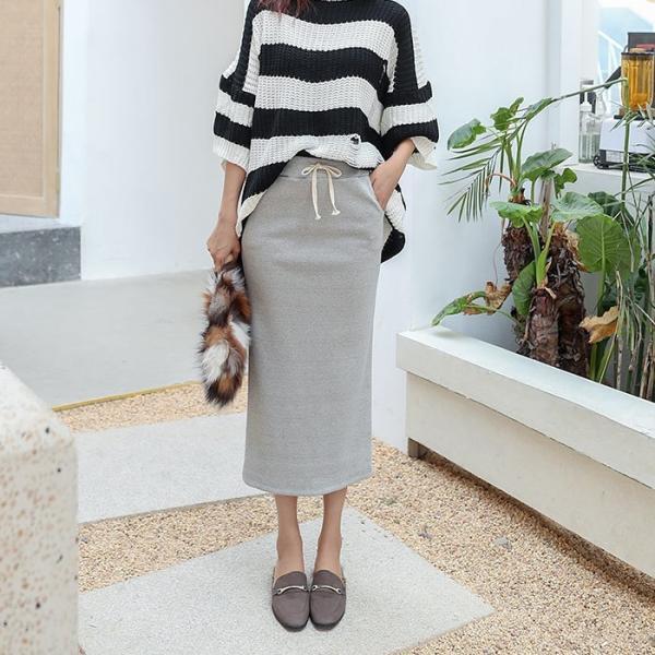 SK014 リブ スカート スリット ニット カジュアル タイトスカート タイト ロング ミモレ丈 ...